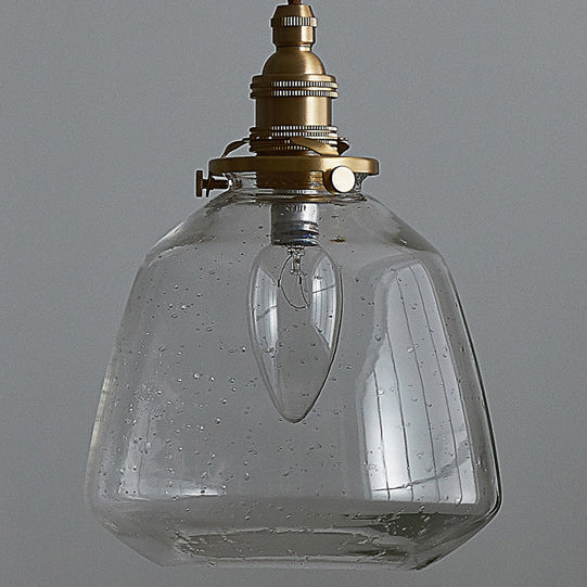Traditional Vintage Round Cup Shape Bubble Glass Shade Brass 1-Light Pendant Light For Living Room
