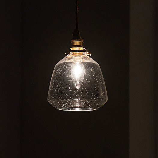 Traditional Vintage Round Cup Shape Bubble Glass Shade Brass 1-Light Pendant Light For Living Room