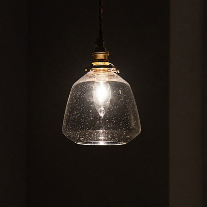 Traditional Vintage Round Cup Shape Bubble Glass Shade Brass 1-Light Pendant Light For Living Room