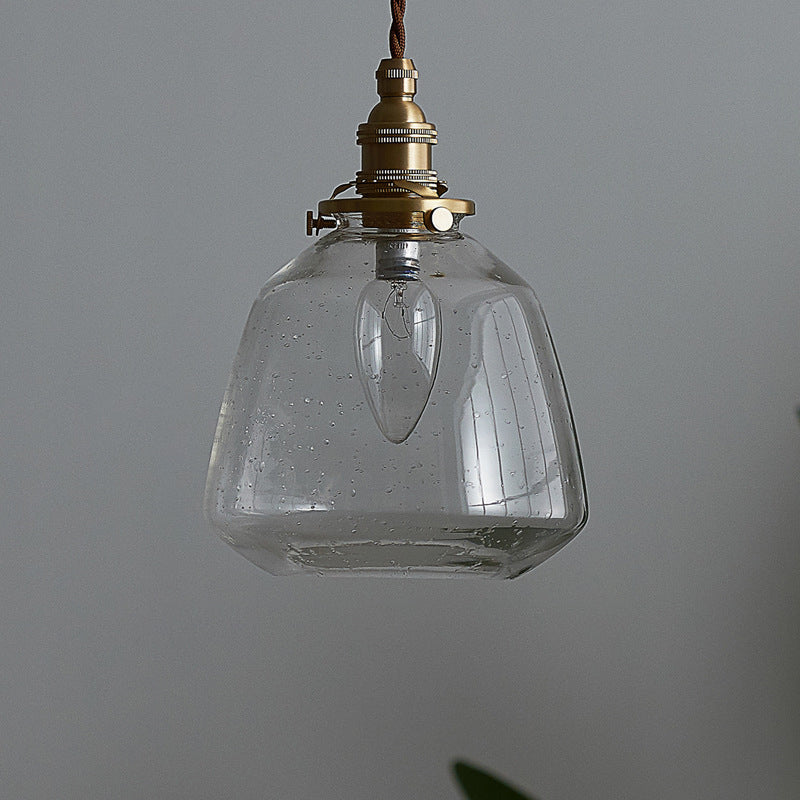 Traditional Vintage Round Cup Shape Bubble Glass Shade Brass 1-Light Pendant Light For Living Room