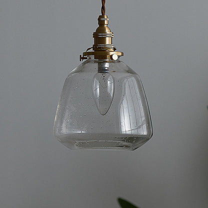 Traditional Vintage Round Cup Shape Bubble Glass Shade Brass 1-Light Pendant Light For Living Room