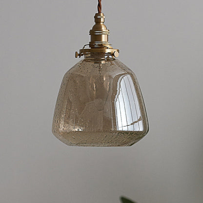Traditional Vintage Round Cup Shape Bubble Glass Shade Brass 1-Light Pendant Light For Living Room