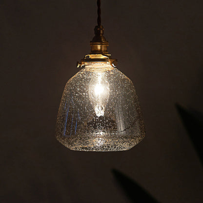 Traditional Vintage Round Cup Shape Bubble Glass Shade Brass 1-Light Pendant Light For Living Room
