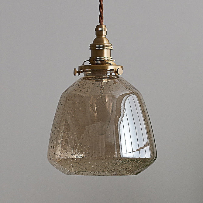 Traditional Vintage Round Cup Shape Bubble Glass Shade Brass 1-Light Pendant Light For Living Room