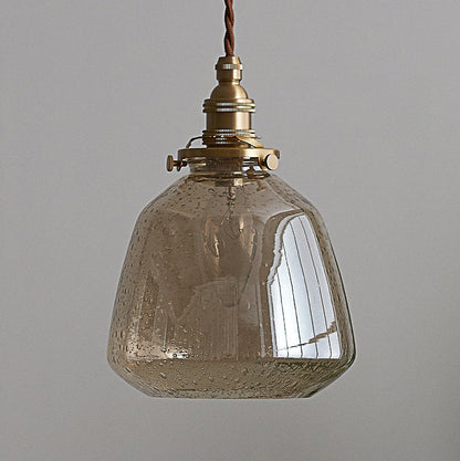 Traditional Vintage Round Cup Shape Bubble Glass Shade Brass 1-Light Pendant Light For Living Room