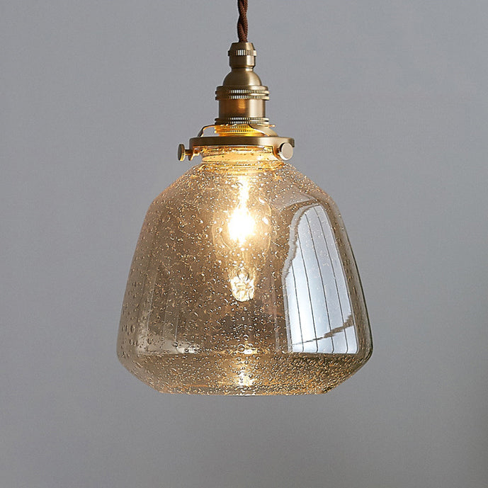 Traditional Vintage Round Cup Shape Bubble Glass Shade Brass 1-Light Pendant Light For Living Room