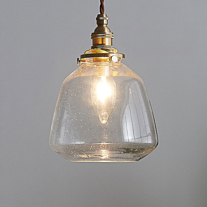 Traditional Vintage Round Cup Shape Bubble Glass Shade Brass 1-Light Pendant Light For Living Room