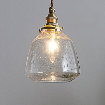 Traditional Vintage Round Cup Shape Bubble Glass Shade Brass 1-Light Pendant Light For Living Room