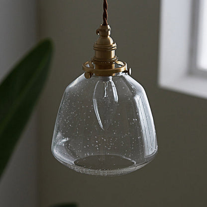 Traditional Vintage Round Cup Shape Bubble Glass Shade Brass 1-Light Pendant Light For Living Room