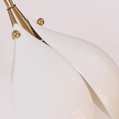 Contemporary Retro Curved Pole Flower Petal Ceramic Shade Iron Frame 1-Light Wall Sconce Lamp For Living Room