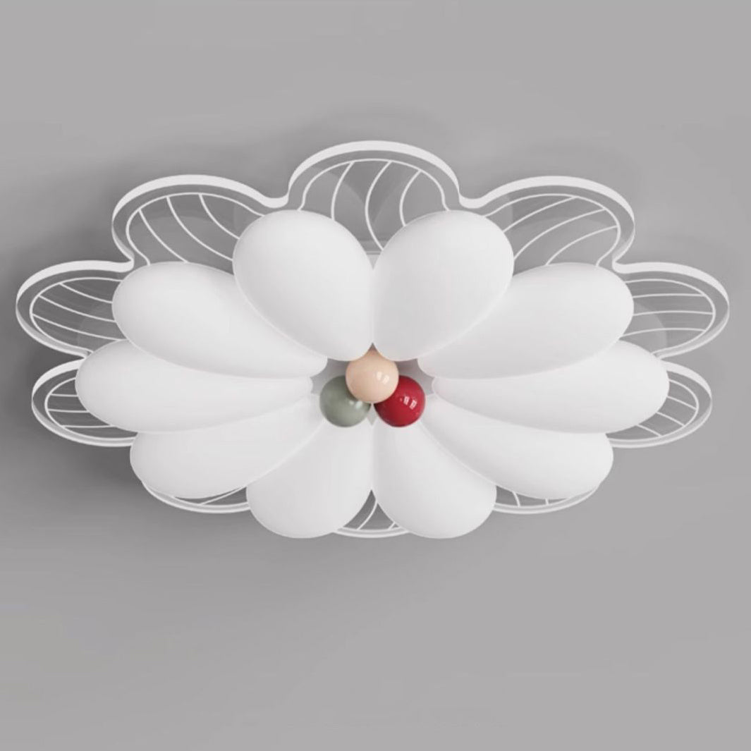 Modern Minimalist Flower Iron PE Shade LED Flush Mount Ceiling Light For Bedroom