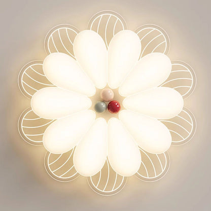 Modern Minimalist Flower Iron PE Shade LED Flush Mount Ceiling Light For Bedroom