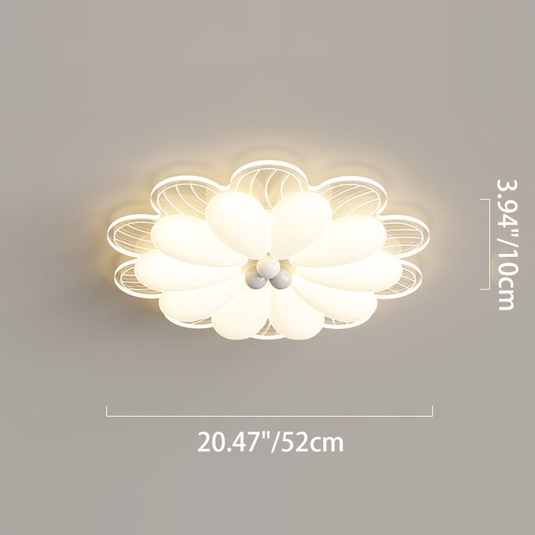 Modern Minimalist Flower Iron PE Shade LED Flush Mount Ceiling Light For Bedroom