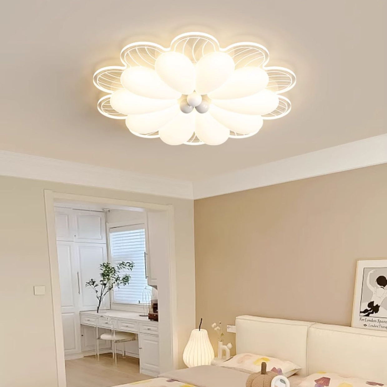 Modern Minimalist Flower Iron PE Shade LED Flush Mount Ceiling Light For Bedroom