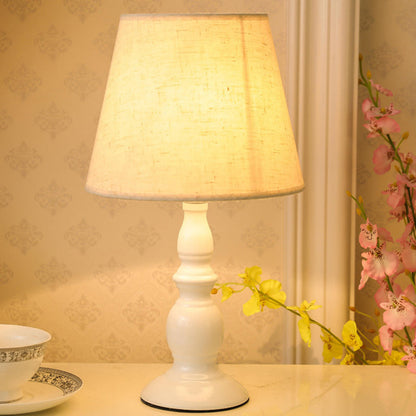 Modern Minimalist Round Cone Iron Base Fabric Shade 1-Light Table Lamp For Bedroom