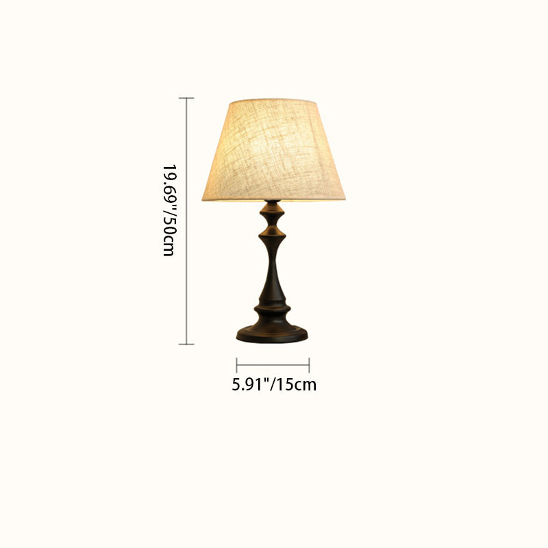Modern Minimalist Round Cone Iron Base Fabric Shade 1-Light Table Lamp For Bedroom