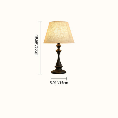 Modern Minimalist Round Cone Iron Base Fabric Shade 1-Light Table Lamp For Bedroom