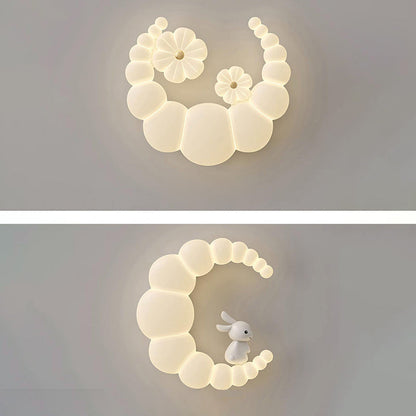 Modern Minimalist Moon Flower Rabbit Iron PE Shade LED Flush Mount Ceiling Light For Bedroom