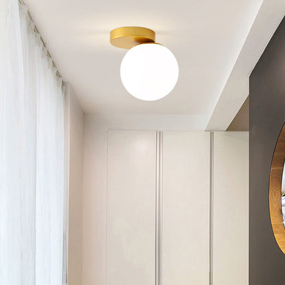 Modern Minimalist Round Globe Iron Glass 1-Light Semi-Flush Mount Ceiling Light For Living Room
