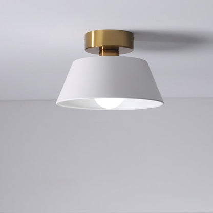 Modern Minimalist Round Trapezoidal Iron 1-Light Semi-Flush Mount Ceiling Light For Living Room