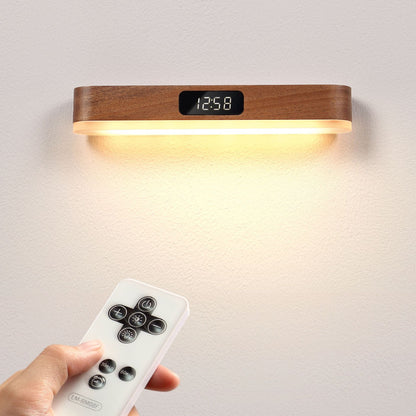 モダンでミニマリストな充電式長方形時計、無垢材、金属、プラスチック、LED壁取り付け用燭台ランプ、寝室用