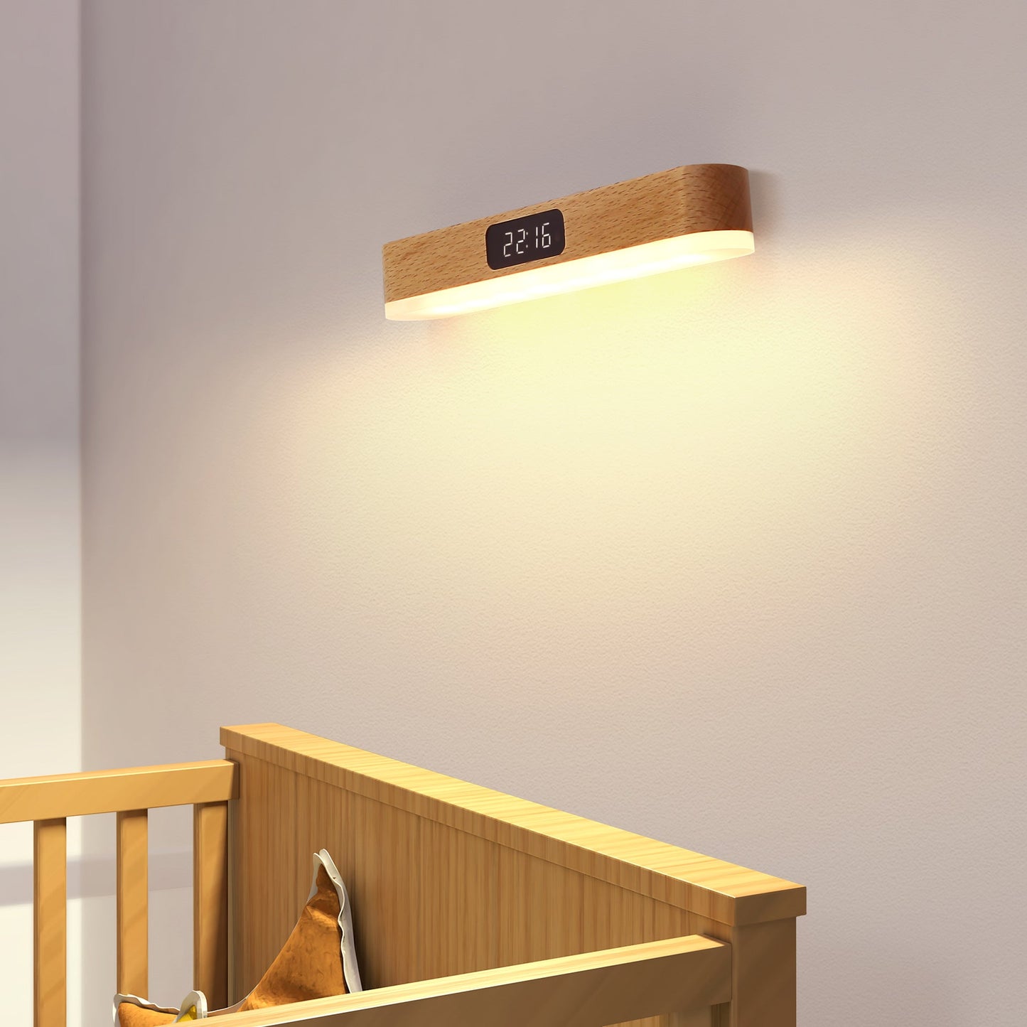 モダンでミニマリストな充電式長方形時計、無垢材、金属、プラスチック、LED壁取り付け用燭台ランプ、寝室用