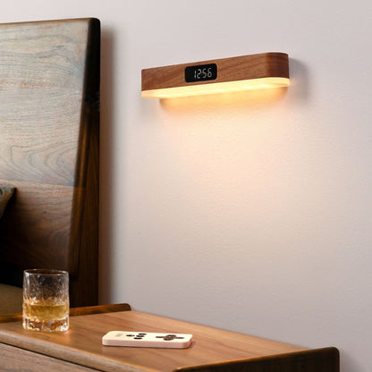 モダンでミニマリストな充電式長方形時計、無垢材、金属、プラスチック、LED壁取り付け用燭台ランプ、寝室用