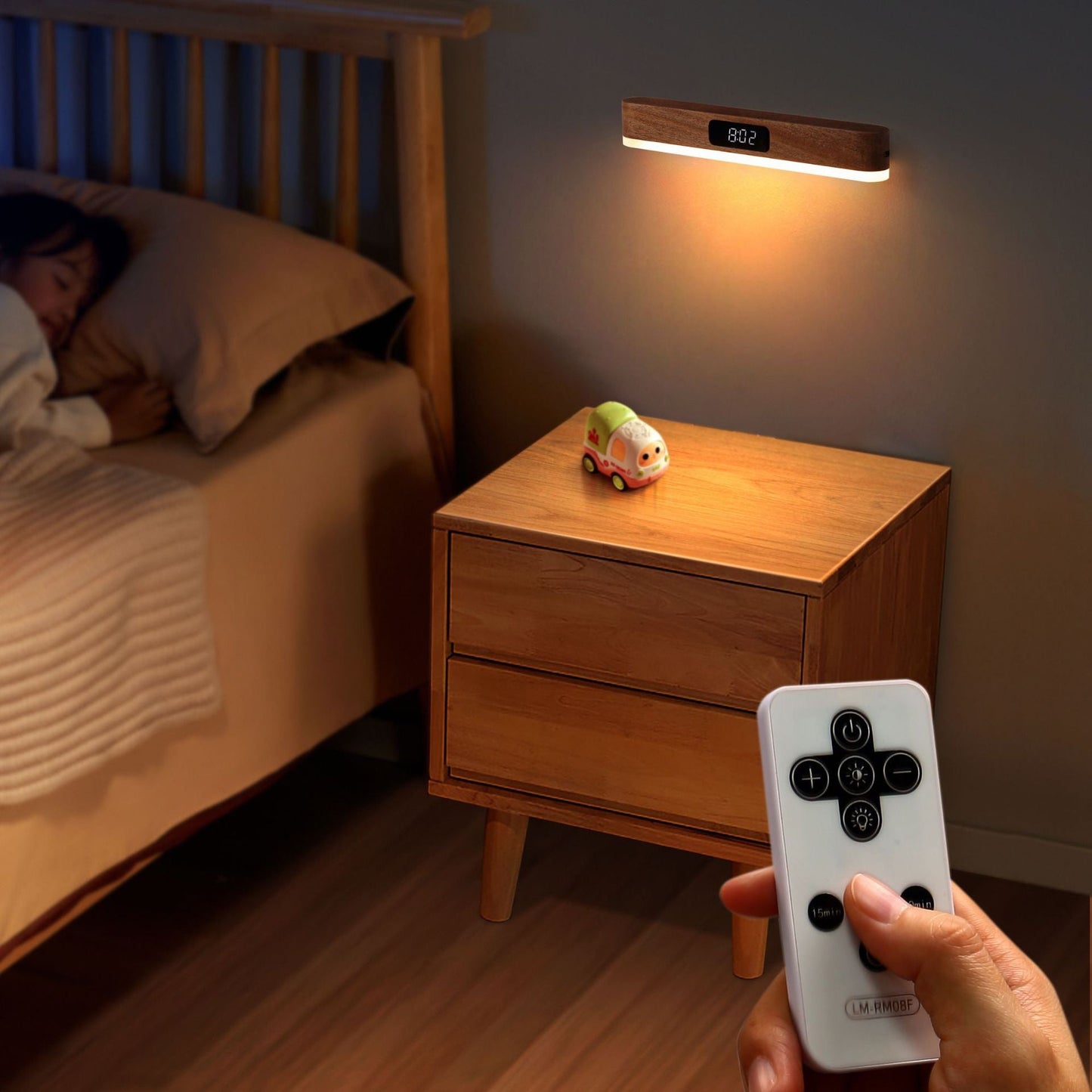 モダンでミニマリストな充電式長方形時計、無垢材、金属、プラスチック、LED壁取り付け用燭台ランプ、寝室用