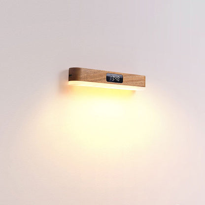 モダンでミニマリストな充電式長方形時計、無垢材、金属、プラスチック、LED壁取り付け用燭台ランプ、寝室用