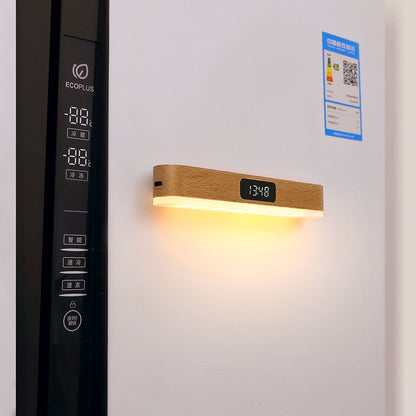 モダンでミニマリストな充電式長方形時計、無垢材、金属、プラスチック、LED壁取り付け用燭台ランプ、寝室用