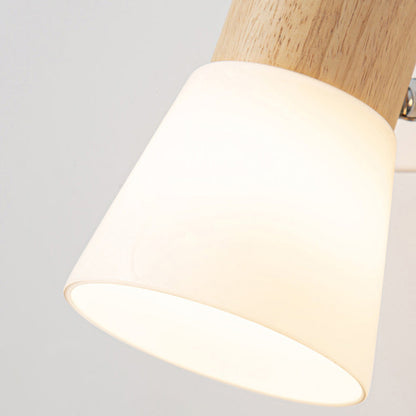 Contemporary Nordic Round Horn Shape Metal Wood Glass Shade 1/2 Light Wall Sconce Lamp For Bedroom