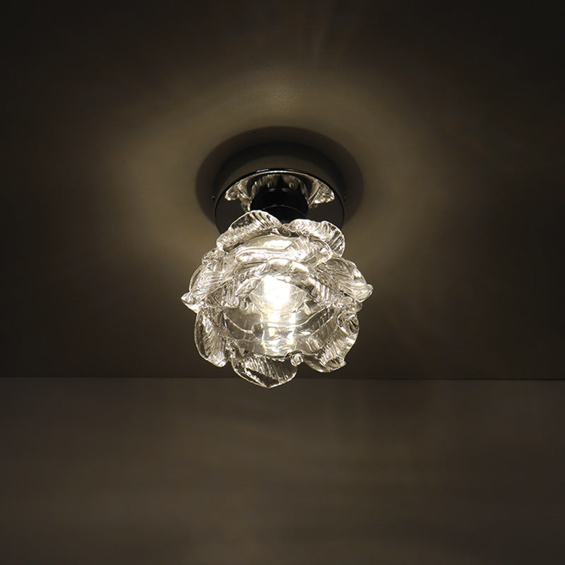 Modern Minimalist Rose Iron Glass Shade 1-Light Semi-Flush Mount Ceiling Light For Living Room