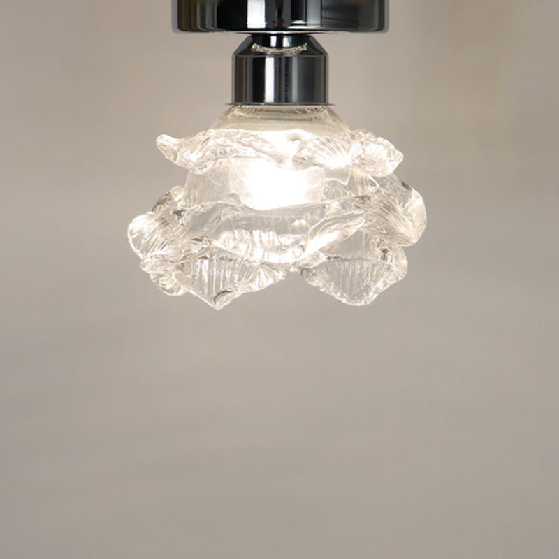 Modern Minimalist Rose Iron Glass Shade 1-Light Semi-Flush Mount Ceiling Light For Living Room