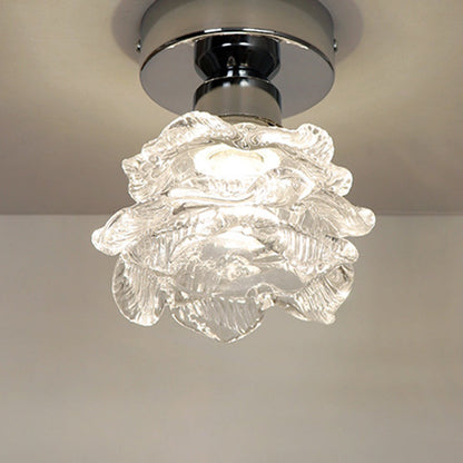 Modern Minimalist Rose Iron Glass Shade 1-Light Semi-Flush Mount Ceiling Light For Living Room
