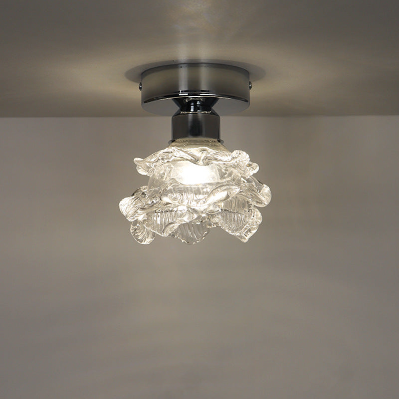 Modern Minimalist Rose Iron Glass Shade 1-Light Semi-Flush Mount Ceiling Light For Living Room
