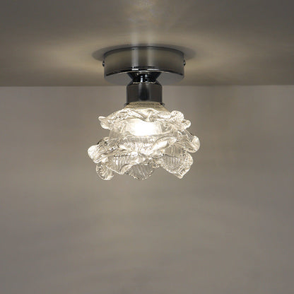 Modern Minimalist Rose Iron Glass Shade 1-Light Semi-Flush Mount Ceiling Light For Living Room