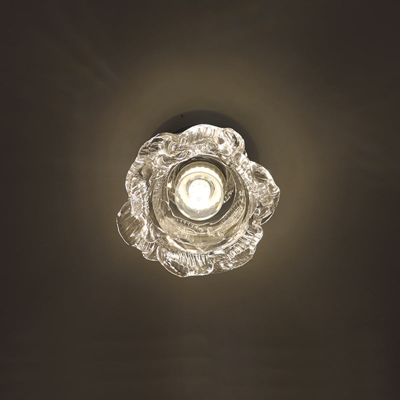 Modern Minimalist Rose Iron Glass Shade 1-Light Semi-Flush Mount Ceiling Light For Living Room
