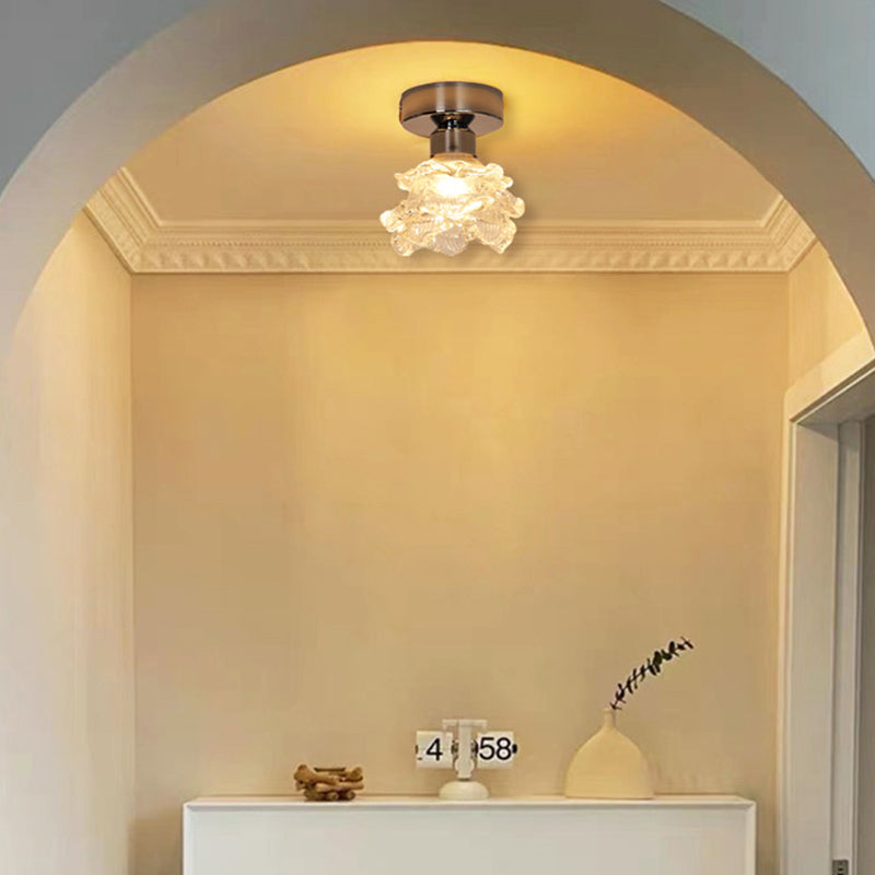 Modern Minimalist Rose Iron Glass Shade 1-Light Semi-Flush Mount Ceiling Light For Living Room
