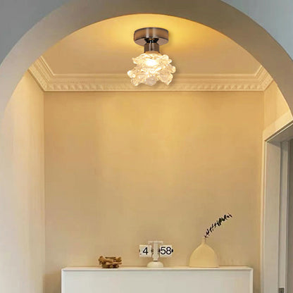 Modern Minimalist Rose Iron Glass Shade 1-Light Semi-Flush Mount Ceiling Light For Living Room