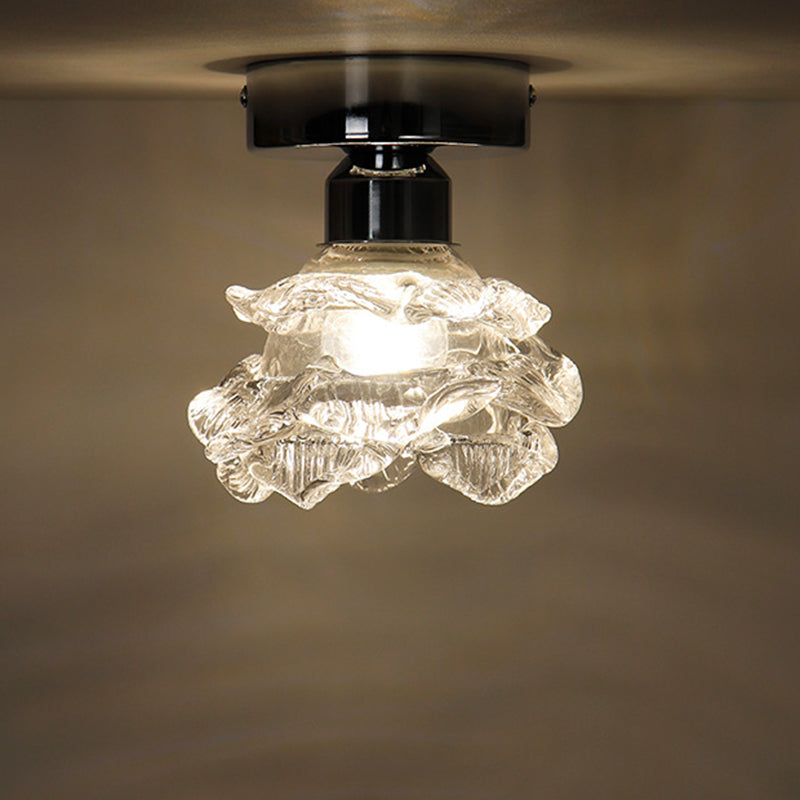 Modern Minimalist Rose Iron Glass Shade 1-Light Semi-Flush Mount Ceiling Light For Living Room