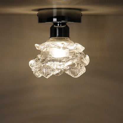 Modern Minimalist Rose Iron Glass Shade 1-Light Semi-Flush Mount Ceiling Light For Living Room