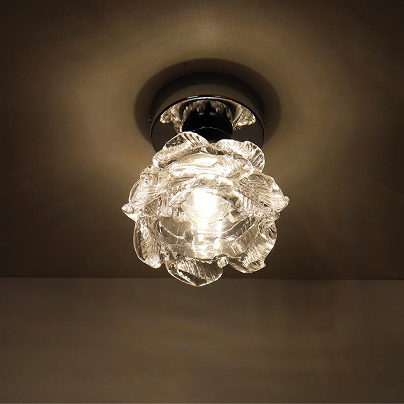 Modern Minimalist Rose Iron Glass Shade 1-Light Semi-Flush Mount Ceiling Light For Living Room