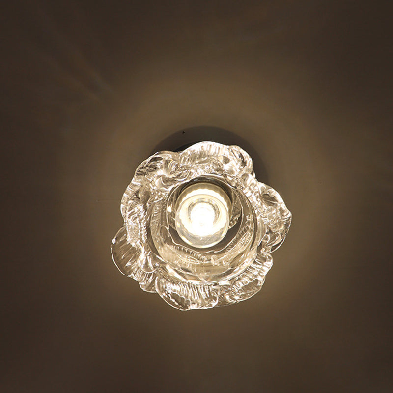 Modern Minimalist Rose Iron Glass Shade 1-Light Semi-Flush Mount Ceiling Light For Living Room
