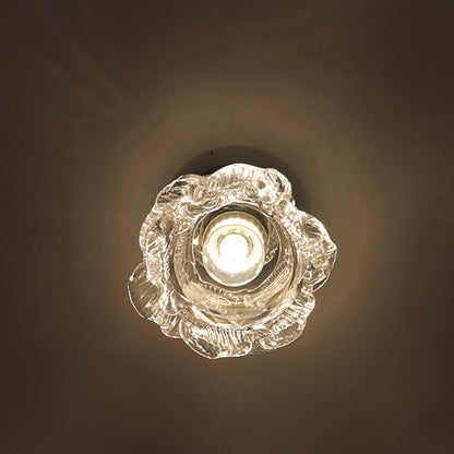 Modern Minimalist Rose Iron Glass Shade 1-Light Semi-Flush Mount Ceiling Light For Living Room