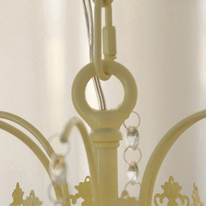 Traditional French Round Branch Crystal String Iron 1-Light Chandelier For Living Room