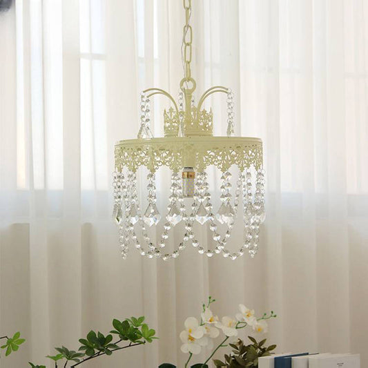 Traditional French Round Branch Crystal String Iron 1-Light Chandelier For Living Room