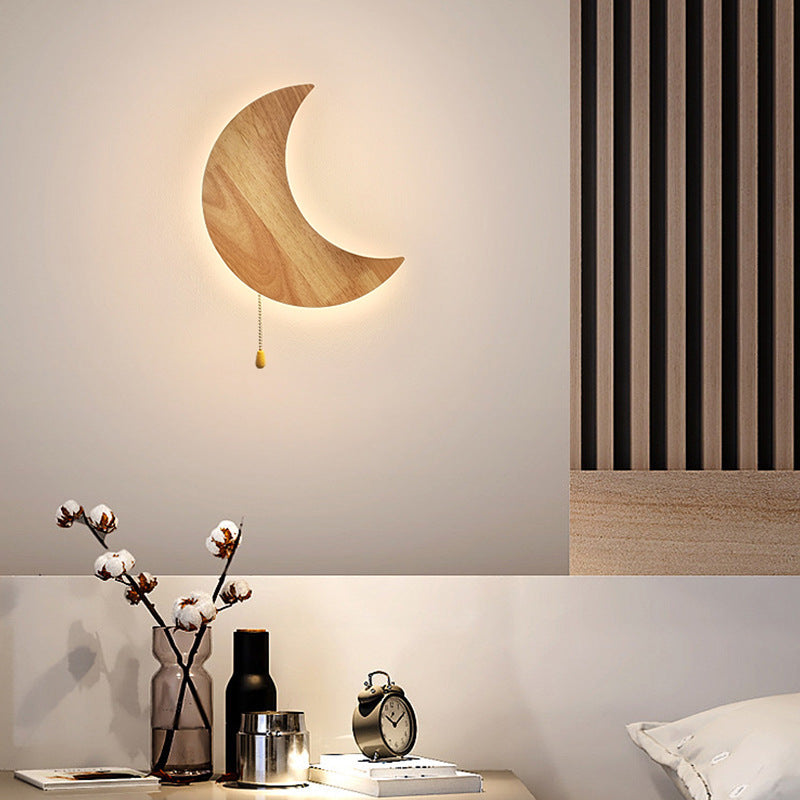 Modern Minimalist Moon Bunny Wood Acrylic LED Wall Sconce Lamp For Bedroom