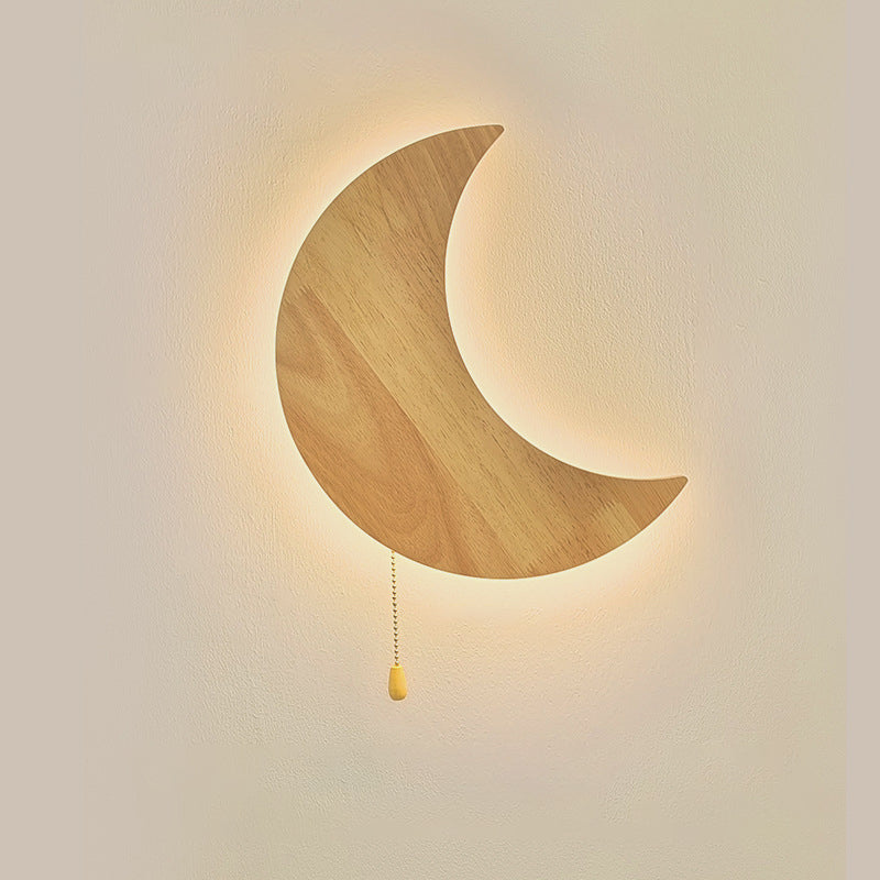Modern Minimalist Moon Bunny Wood Acrylic LED Wall Sconce Lamp For Bedroom