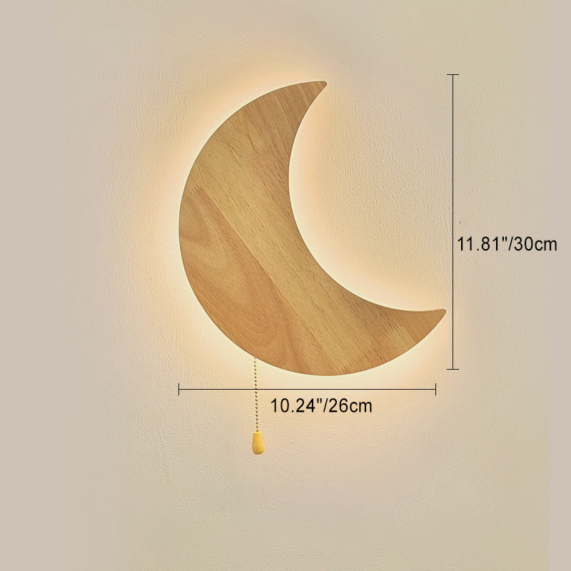 Modern Minimalist Moon Bunny Wood Acrylic LED Wall Sconce Lamp For Bedroom