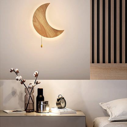Modern Minimalist Moon Bunny Wood Acrylic LED Wall Sconce Lamp For Bedroom